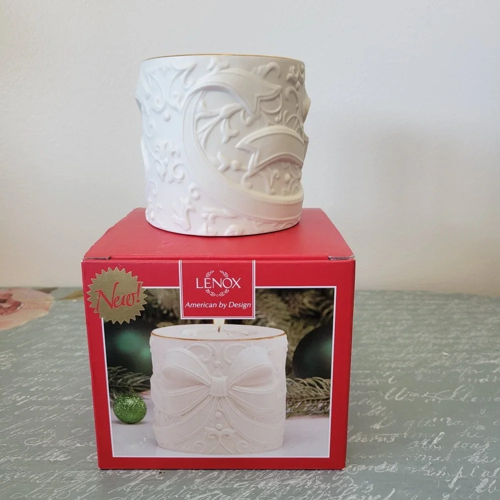 Lenox American‎ by Design Radiant Light Ivory Bow Gold Trim Votive Candle New